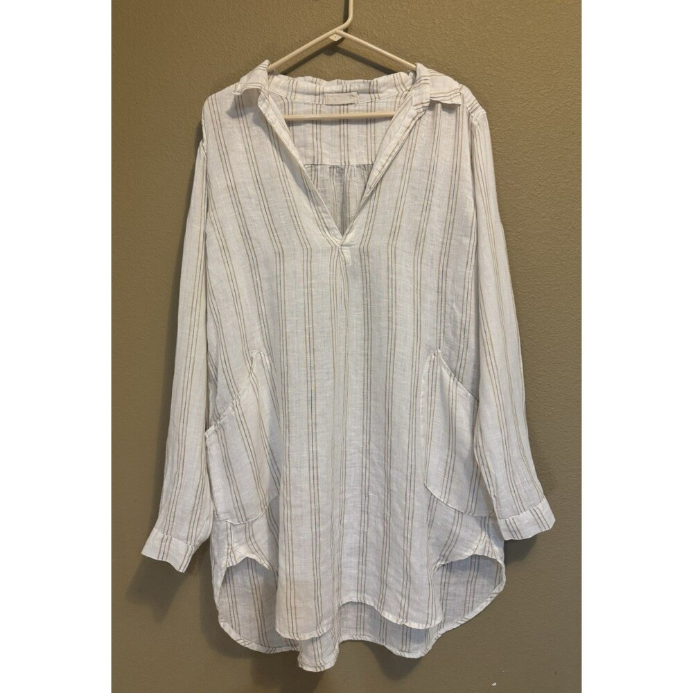 CP SHADES Teton 100% Linen Tunic Size Medium Patch Pockets